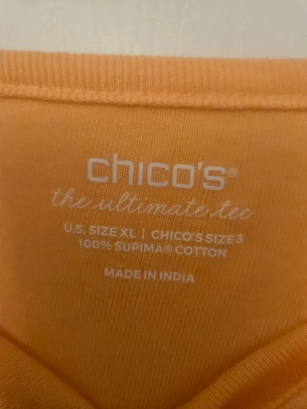 Chico's‎ orange cotton 3/4 top with square neck Size 3/XL